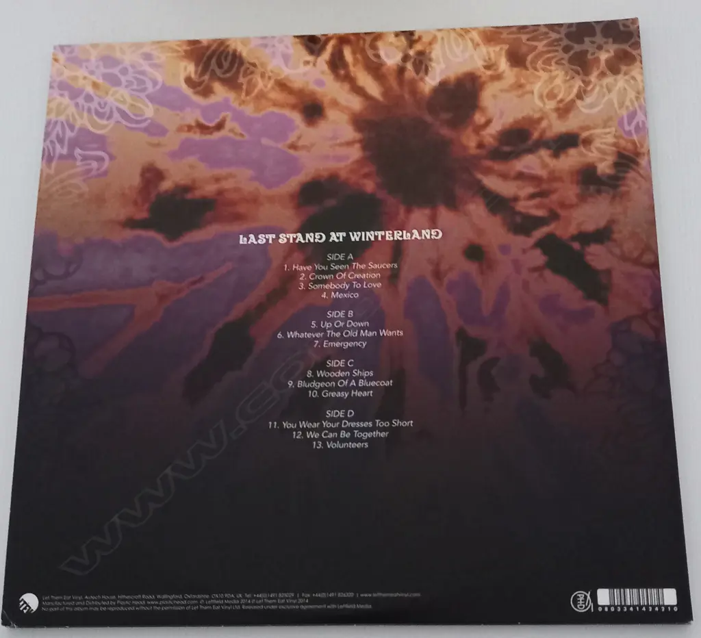 Jefferson Airplane, Last Stand At Winterland  1970 Radio Broadcast (Double album, Clear vinyl) Image 1++